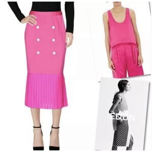 EDUN HOT PINK BUTTON PLEATED SKIRT TOP OUTFIT SZ 8 $1240